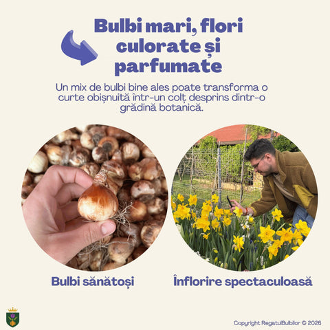 Colecția Narcise Ziua Reginei – Mix 20 bulbi de narcise parfumate, alb, galben și portocaliu